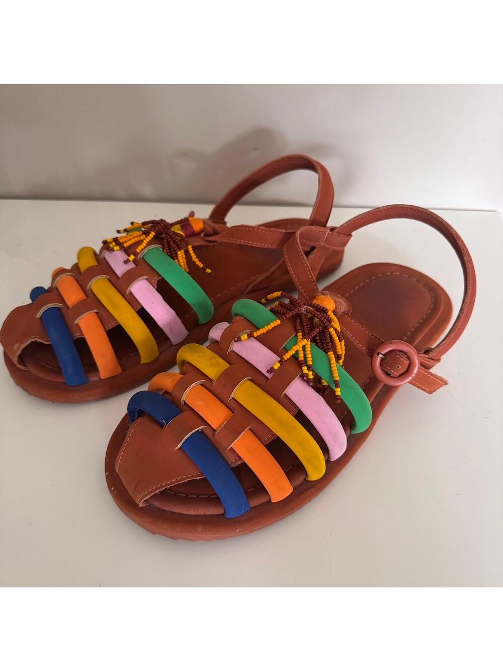 Farm Rio Beaded Rainbow Tube Strap Sandals Size 9